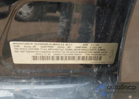 2009 Volkswagen Jetta Se/Sel from USA, damaged, VIN 3VWRZ71K29M078499